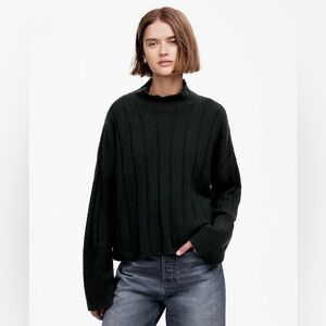 NEW Madewell Ribbed Cashmere Wool Mockneck Pullover Sweater XXS Black $178 NS675